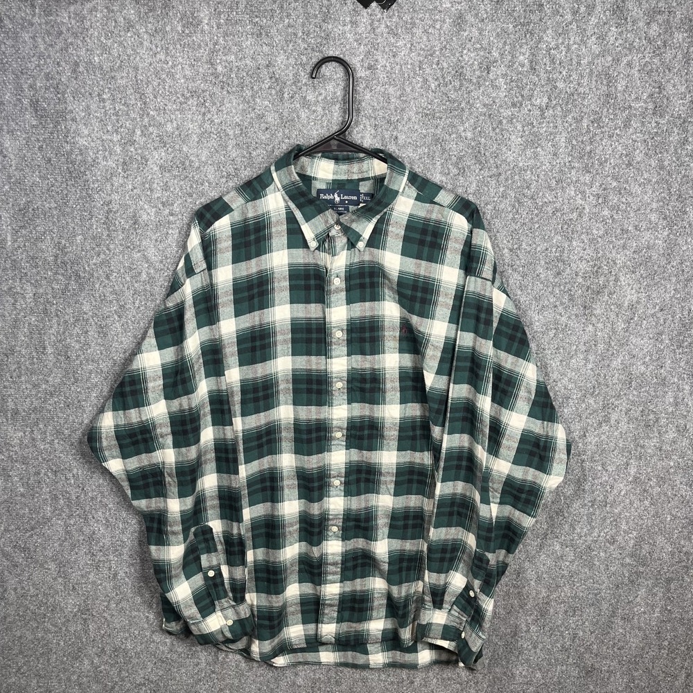 Polo Ralph Lauren Men XXL Green White Plaid Blaire Button Down Shirt Pony Logo